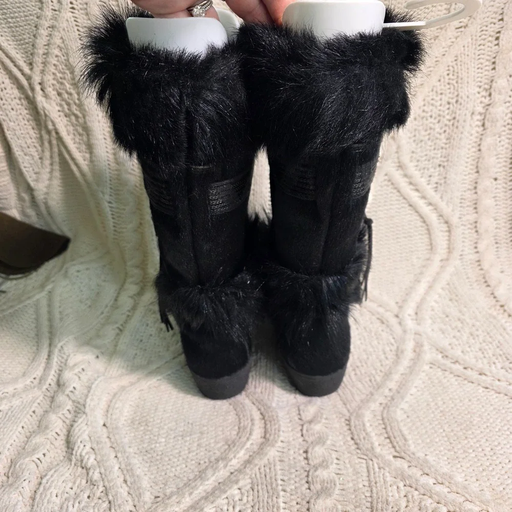 VTG Tecnica Snow Boots Black FULL‎ GOAT HAIR Mid Calf Rare Womens 39 Excellent